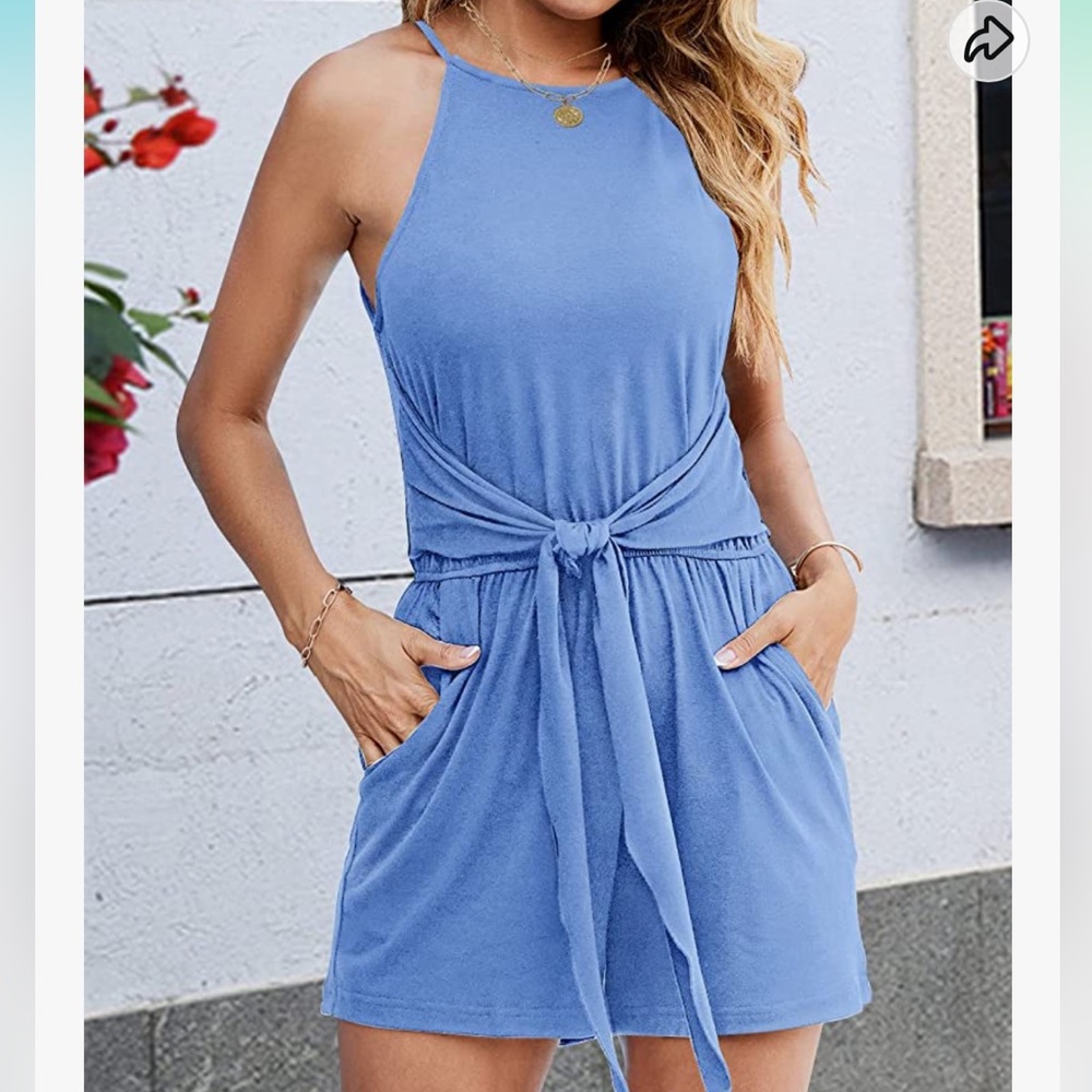 Tie Front Romper with Pockets!